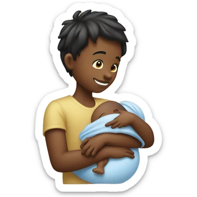A little  boy holding a new born girl child sticker
