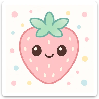 pink strawberry with a cute face, simple and cheerful, kawaii style sticker