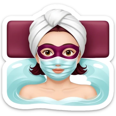 Lady with face mask spa beauty full face relaxing Burgundy sticker