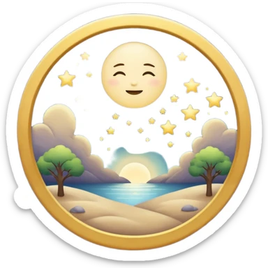 "Design a calming circle emoji for evening reflection. Soft moonlight, gentle stars, peaceful or spiritual symbols. No people - emphasize tranquil colors, night sky elements, and serene christian imagery." sticker