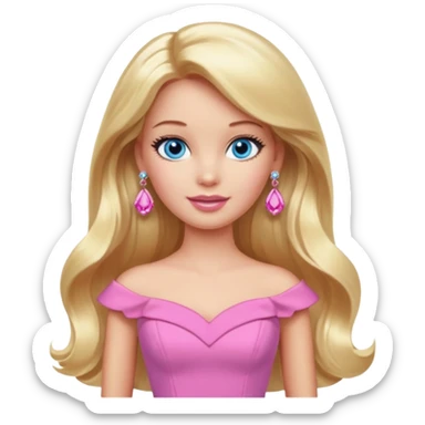 barbie, long blonde hair, pink dress, with blue eyes,different dress, big ear rings. sticker