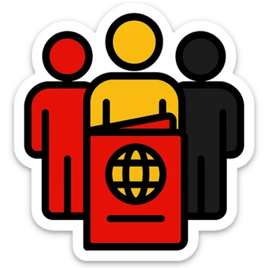Add a symbol of a passport or official document to the icon, keep the style and colors consistent, emphasize trust and integration, no background. sticker
