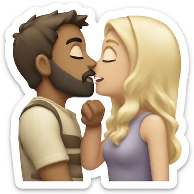 Romantic kiss of a girl (blonde) and a guy (fair skin, dark hair with beard) sticker
