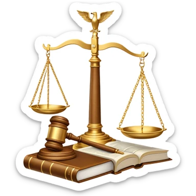 An icon featuring scales of justice, a gavel, and a legal book, symbolizing the study of law. The design includes courthouse pillars in the background, representing authority and legal systems. Transparent background highlights the principles of justice, order, and legal education. sticker