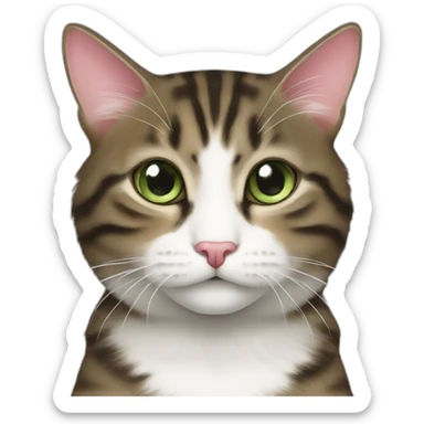 cat Tabby (Mainly black and brown) fluffy cat pink-nose light-green-eyes,-white-long-whiskers,-white-spots-near-the-nose,sharp chin.,long ears sticker