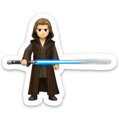 Dark side anakin skywalker (yellow-red eyes) (brown hooded robe) (portrait, front facing) (blue lightsaber) sticker