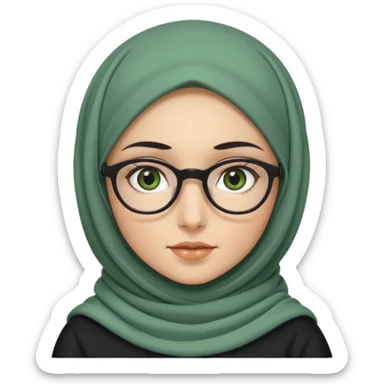 White hijabi girl with black eyes and black long hair white girl and black eyes wearing glasses and a white skin girl with curly honey hair and green eyes sticker