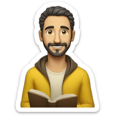 Armenian men with the yellow clothes reading book and looking at camera and smiling  sticker