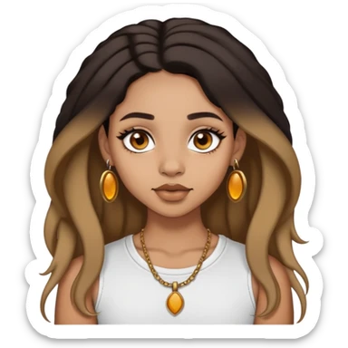 Lightskin girl with dark blackish brown hair with dark honey blonde ends. Dark brown eyes with a septum piercing in the nose and nose ring piercing on right side  sticker