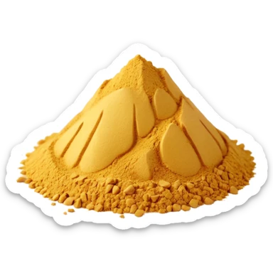 ground ginger, small mound or scatter, fine pale golden-beige powder, smooth dry texture, irregular shape with soft ridges or peak, warm vibrant color, no spoon, bowl, or container, no faces, clean 3D rendering, soft shadows, transparent background, emoji scale sticker