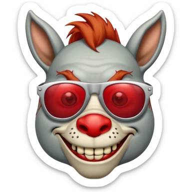 Zombie donkey with sun glasses and red hair and joker nose hungry  sticker