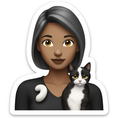beautiful dark blonde haired women holding a black & white cat sticker