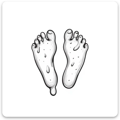 realistic drawing of two human foot soles covered with white sticky tree sap, detailed illustration sticker
