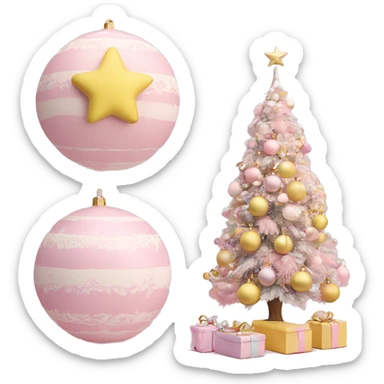 pastel pink christmas tree with pastel pink and pastel yellow ornaments，more details sticker