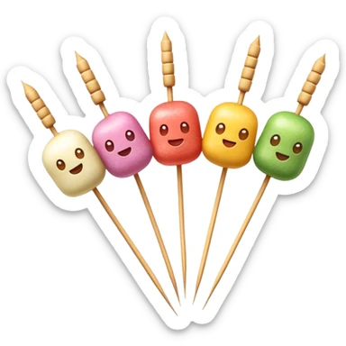 Cinematic Realistic Dango Dessert Emoji, showcasing colorful rice dumplings on skewers rendered with lifelike textures and soft, inviting lighting. sticker