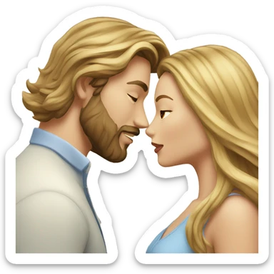 Woman-with-long-brown-waved-hair-and- blonde hair man with beard kissing  sticker