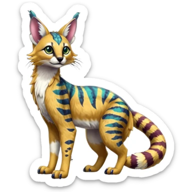 Colorful dark tropical exotic cute cool beautiful shiny beautiful fantasy-caracal-civet-genet-sergal-vernid-serval-Gryphon-Cacomistle-Trico-oncilla-animal-Fakémon-hybrid-fursona (full body) sticker