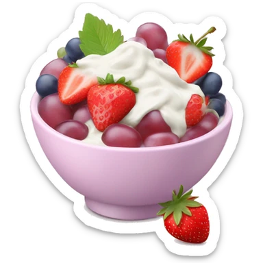 Light pink fruit yogurt bowl with strawberries and grapes sticker