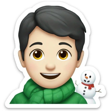 Irish dark haired baby with snowman in snowstorm sticker