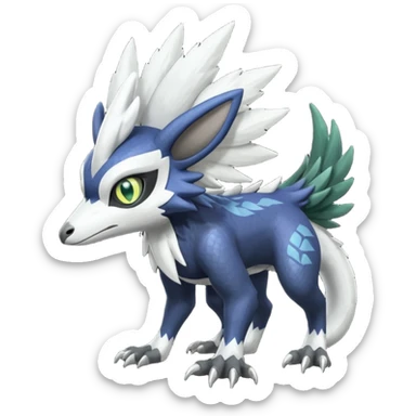 Shiny Black Grey White and Dark-Green Trico-Nargacuga-Silvally-Absol-fusion sticker