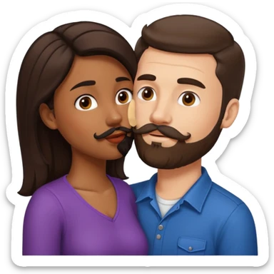 Interacial couple kissing brownskin girl and white guy with beard and mustache with dark hair sticker