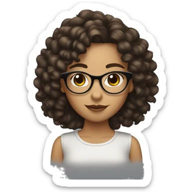 girl with long  brown and black curly hair and fair with glassesskin sticker