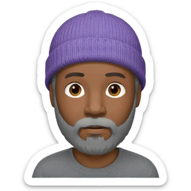 Middle-aged black male, gray goatee beard, wearing a gray knit beanie sticker