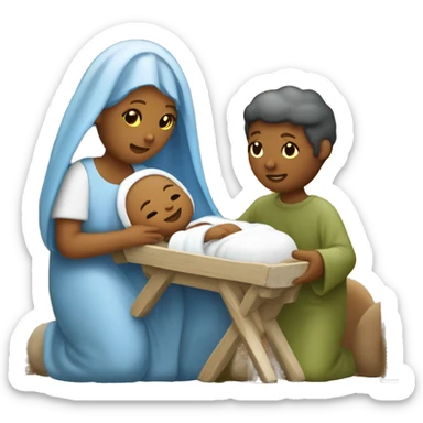 Nativity scene, baby on a manger, Mary and Joseph sticker