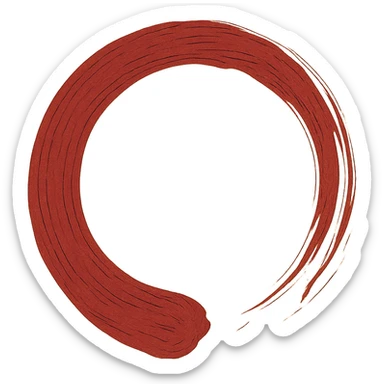Create a Japanese style enso circle with calligraphic brush strokes. The circle's start is the thickest and the end is thinner and more ragged. Use a rich red color as in the reference image. The inside of the circle is completely empty. The background is transparent. No text or decoration. sticker