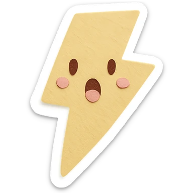 kawaii soft yellow lightning bolt with surprised expression, no arms, no legs, full body, soft pastel colors, kawaii paper craft style sticker
