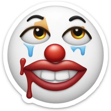 Emoji clown face crying with pucker lips and a peace sign sticker