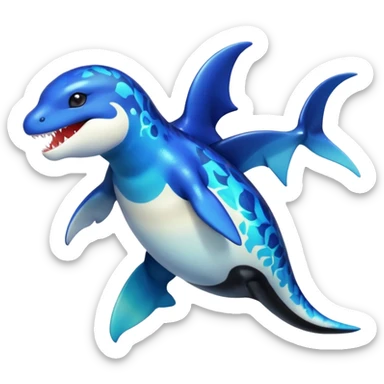 white blacks colorful gradient orca-colored orca-patterned shiny glossy Fakémon-Digimon-reptile-charizard-feraligatr-lizard-creature-hybrid (full body) sticker