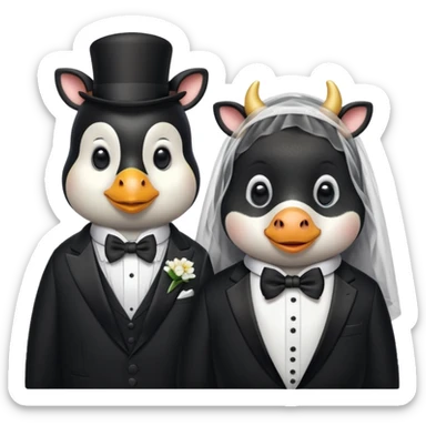 Evlenen penguen ile inek sticker