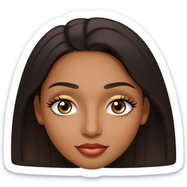 Dark olive skin, center rised eyebrows, very light smile so that lips are very close to liner and horizontal, some how liner eyes sticker