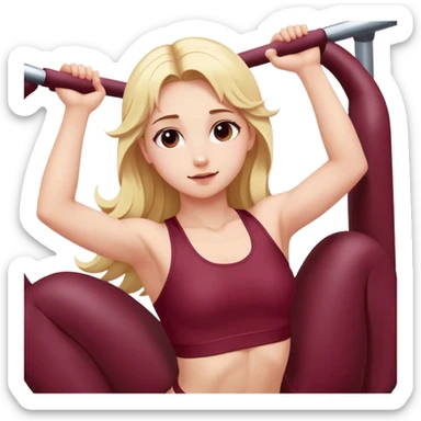 angelic blonde girl stretching in Burgundy  gym  sticker