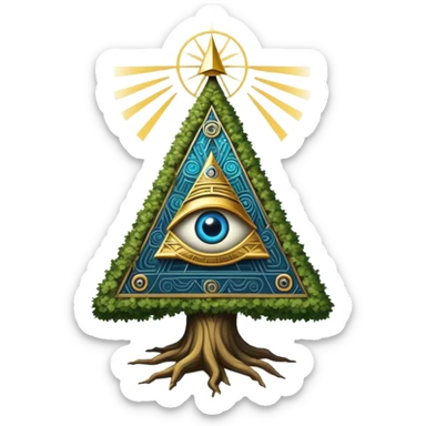 Annunaki tree from Garden of eden, that is actually a ancient tech antenna with illuminati all seeing eye in traingle symbol at the top sticker