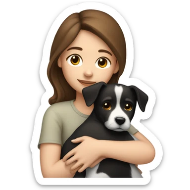 medium brown hair girl cuddling a black and white dog sticker