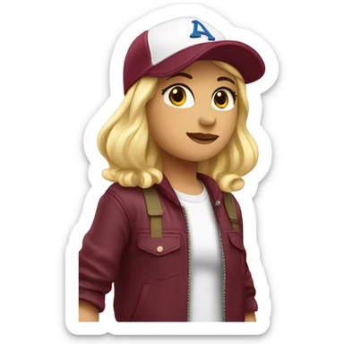 Blonde girl in burgundy baseball cap next to Eiffel Tower  sticker