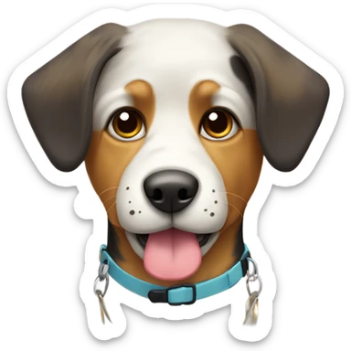 tri colored dog with floppy ears add T initial collar  sticker