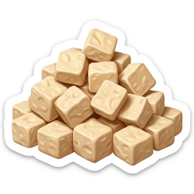 pile of light beige soy protein chunks or curls, irregular and unevenly shaped, dry porous slightly rough texture, airy fibrous, resembling dehydrated plant matter, no bowl packaging or garnish, soft lighting, subtle shadows, emoji scale sticker