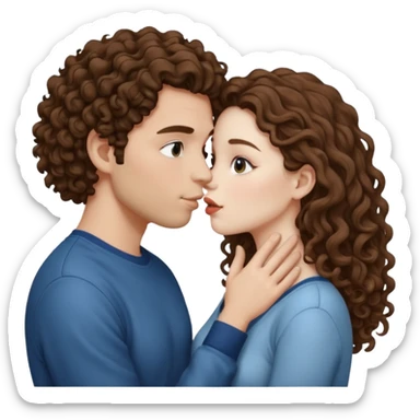 Couple kissing, the man would be white-skinned, curly-haired, brown. The serious woman with white skin, long hair and brown color  sticker