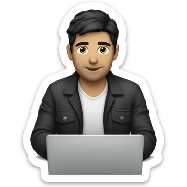 white man with black hair working on his laptop sticker