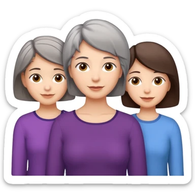 A mum with short Gray hair and her two adult daughters with brown hair sticker