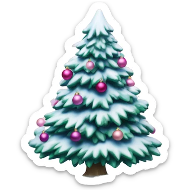 Christmas tree with snow on it and blue and pink ornaments sticker