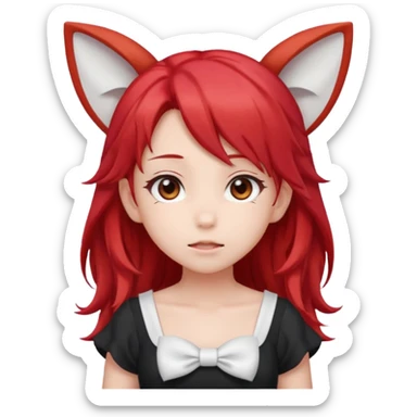 cute anime girl with ears, red blowing hair sticker