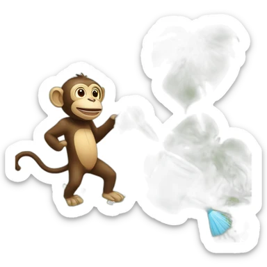 Monkey waters the plants with a watering can sticker