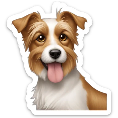 jack Russell cross apoloso cross Yorkshire terrier - long hair light brown all over - fat dog itching itself sticker