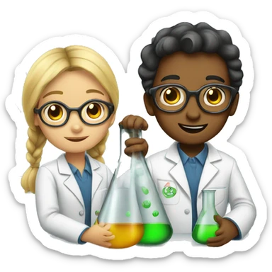 A pair of child scientists in the middle of an experiment  sticker