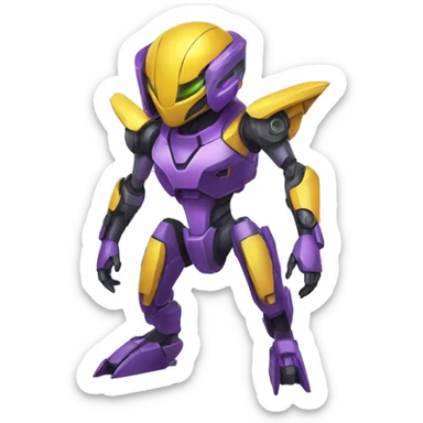 a Genesect-Raptor-Fakémon-Medabot-—hybrid with a futuristic visor-helmet and a suit full body sticker