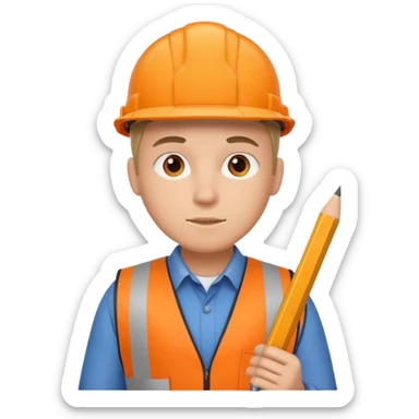 worker wearing orange west holding a pencil sticker
